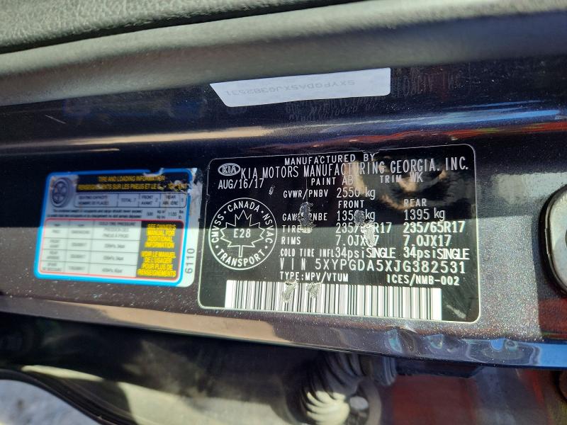 53730906 :رقم المزاد ، 5XYPGDA5XJG382531 vin ، 2018 Kia Sorento مزاد بيع