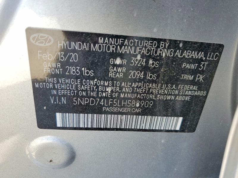 Продажа на аукционе авто 2020 Hyundai Elantra, vin: 5NPD74LF5LH588909, номер лота: 54914366