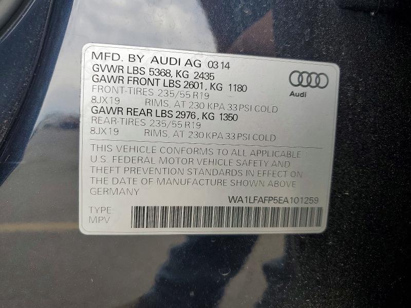 2014 Audi Q5 მანქანა იყიდება აუქციონზე, vin: WA1LFAFP5EA101259, აუქციონის ნომერი: 54539946