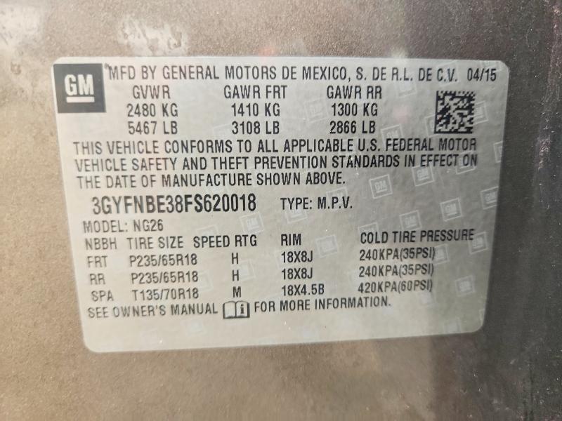 54960576 :رقم المزاد ، 3GYFNBE38FS620018 vin ، 2015 Cadillac Srx مزاد بيع