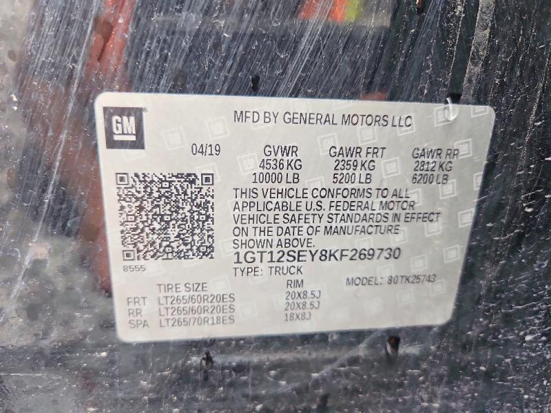 53947426 :رقم المزاد ، 1GT12SEY8KF269730 vin ، 2019 Gmc Sierra مزاد بيع