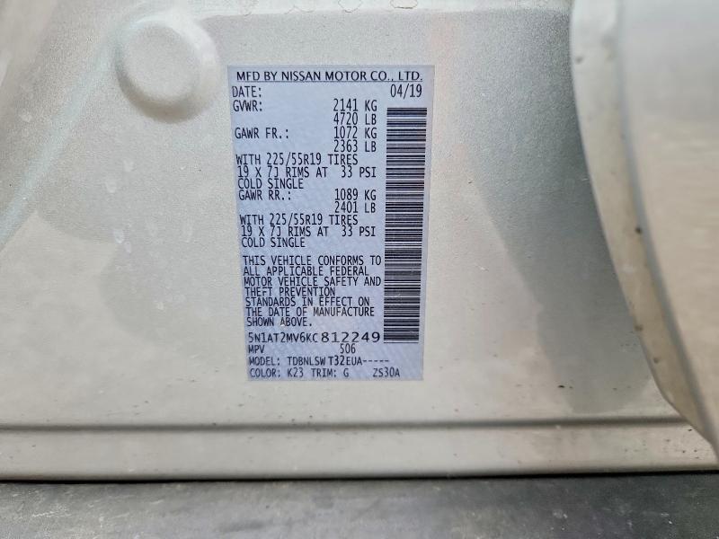 Продажа на аукционе авто 2019 Nissan Rogue, vin: 5N1AT2MV6KC812249, номер лота: 52933956