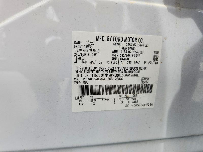 Aukcja sprzedaży 2020 Ford Edge, vin: 2FMPK4G94LBB12366, numer aukcji: 54816236
