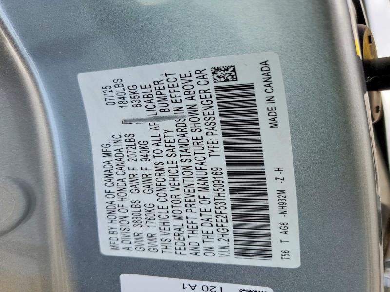54431676 :رقم المزاد ، 2HGFE2F53TH509169 vin ، 2026 Honda Civic مزاد بيع