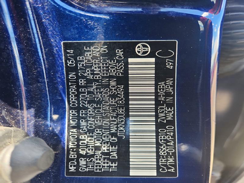 Aukcja sprzedaży 2014 Toyota Prius, vin: JTDKN3DU8E1834494, numer aukcji: 53063106
