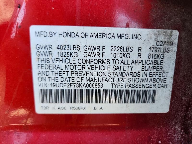 Auction sale of the 2019 Acura Ilx, vin: 19UDE2F78KA005853, lot number: 54200086