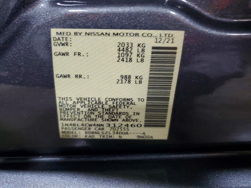 Продаж на аукціоні авто 2022 Nissan Altima, vin: 1N4BL4CW4NN312460, номер лоту: 52467546