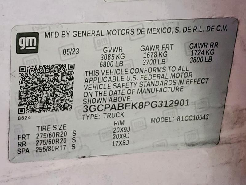 Продажа на аукционе авто 2023 Chevrolet Silverado, vin: 3GCPABEK8PG312901, номер лота: 53781076