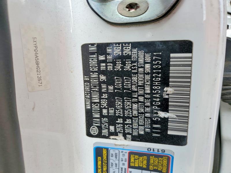 52602786 :رقم المزاد ، 5XYPG4A58HG213571 vin ، 2017 Kia Sorento مزاد بيع