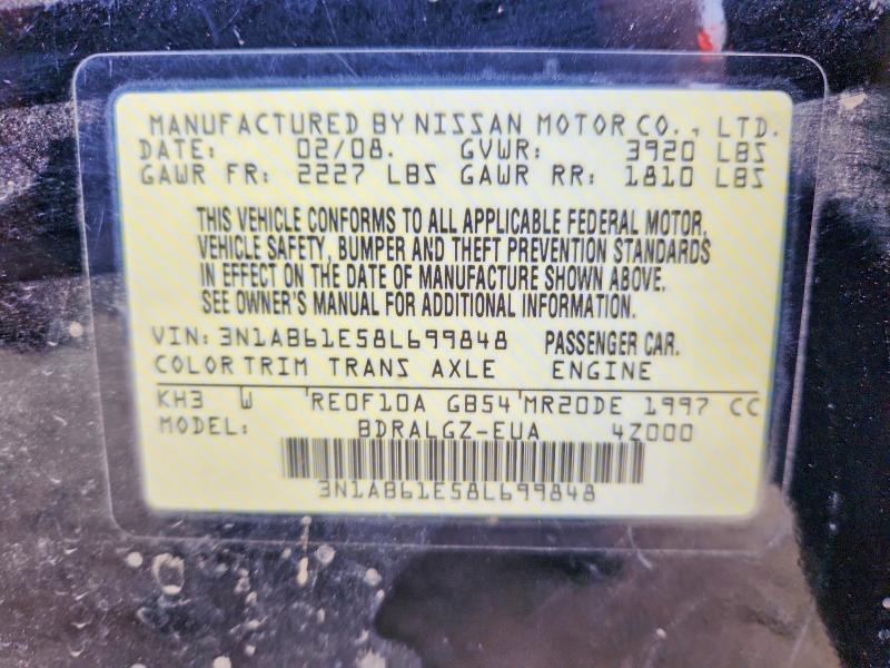 2008 Nissan Sentra მანქანა იყიდება აუქციონზე, vin: 3N1AB61E58L699848, აუქციონის ნომერი: 54278306