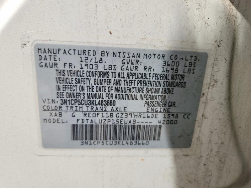 Продажа на аукционе авто 2019 Nissan Kicks, vin: 3N1CP5CU3KL483660, номер лота: 55016156