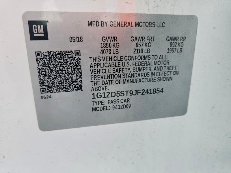 50979516 :رقم المزاد ، 1G1ZD5ST9JF241854 vin ، 2018 Chevrolet Malibu مزاد بيع
