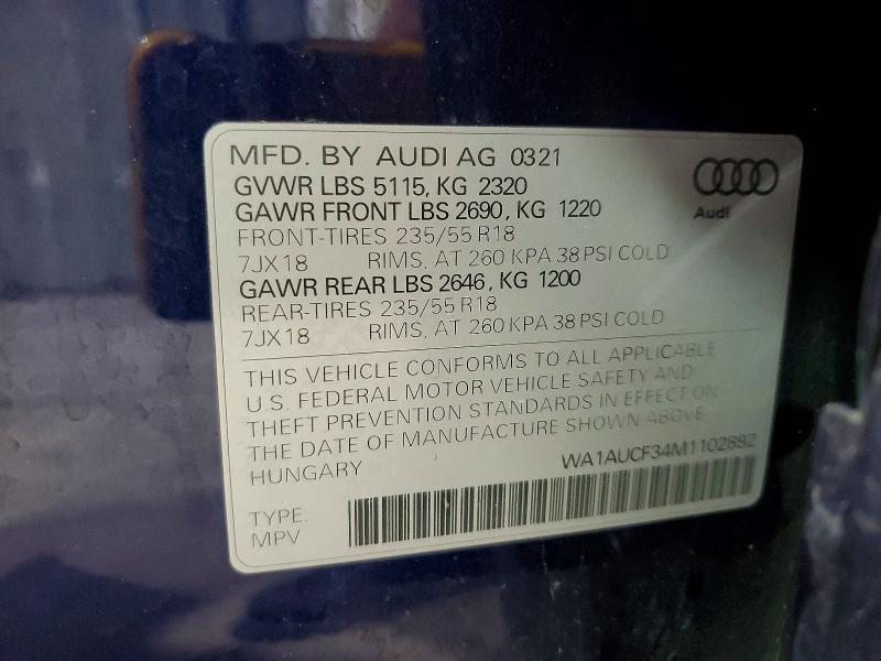 Продаж на аукціоні авто 2021 Audi Q3, vin: WA1AUCF34M1102892, номер лоту: 53635606