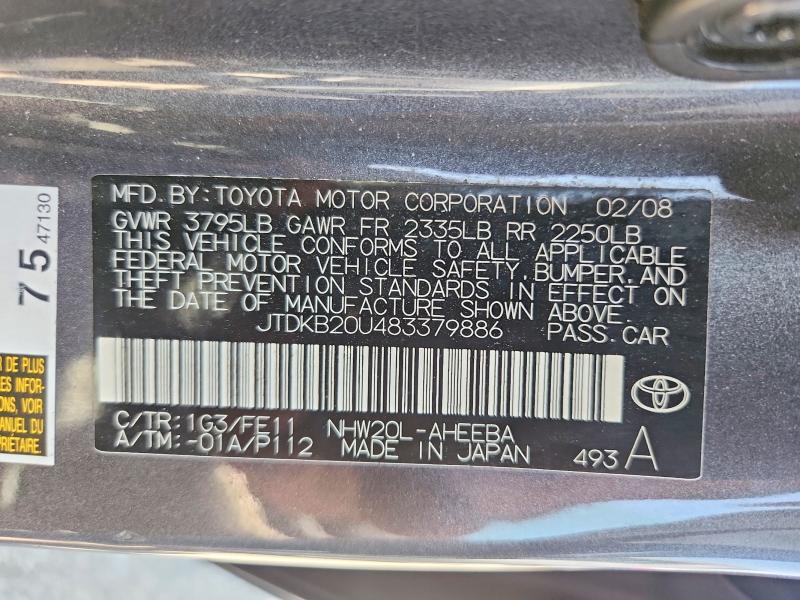 53813856 :رقم المزاد ، JTDKB20U483379886 vin ، 2008 Toyota Prius مزاد بيع