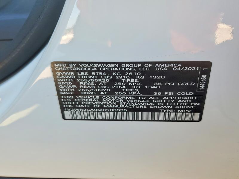 Продаж на аукціоні авто 2021 Volkswagen Atlas, vin: 1V2WR2CA9MC580335, номер лоту: 54186006