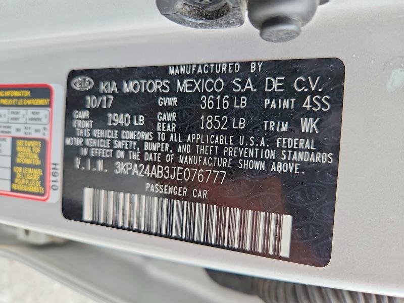 55346636 :رقم المزاد ، 3KPA24AB3JE076777 vin ، 2018 Kia Rio مزاد بيع