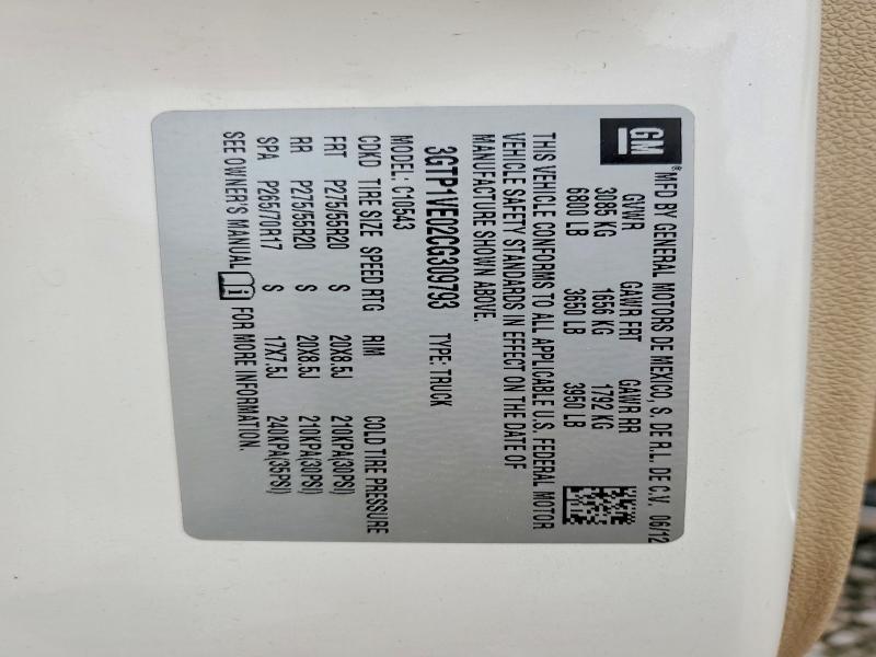 2012 Gmc Sierra მანქანა იყიდება აუქციონზე, vin: 3GTP1VE02CG309793, აუქციონის ნომერი: 52800466
