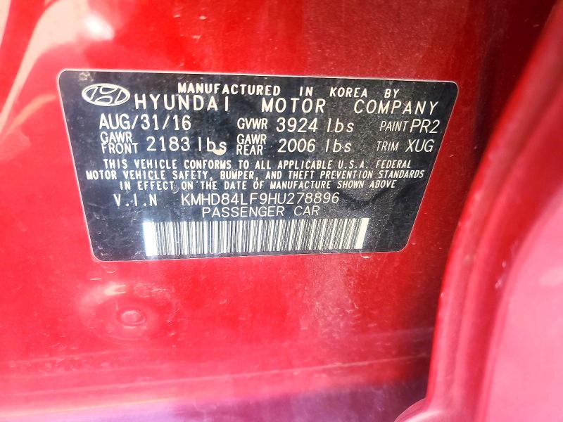 Продажа на аукционе авто 2017 Hyundai Elantra, vin: KMHD84LF9HU278896, номер лота: 54914626