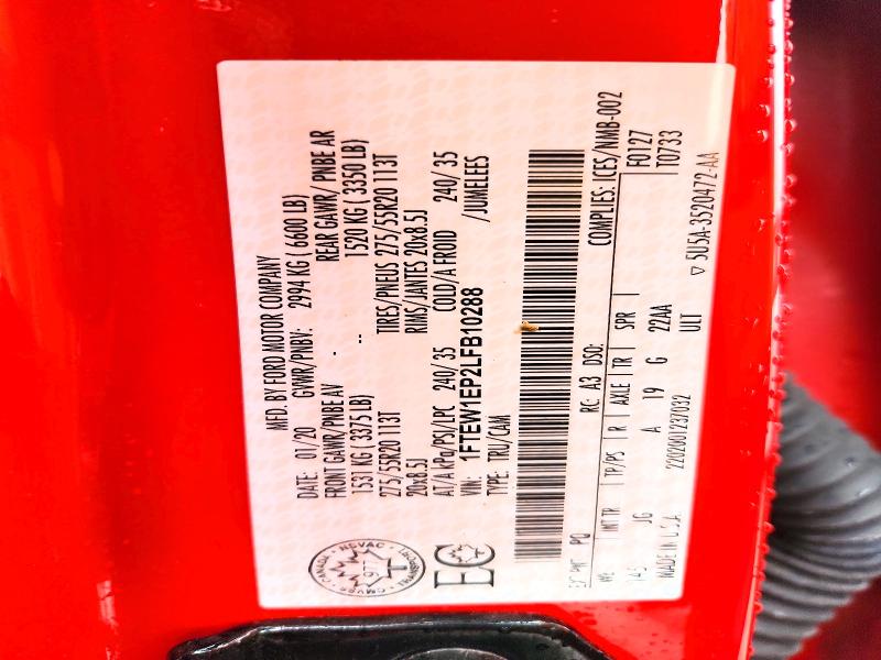 2020 Ford F150 მანქანა იყიდება აუქციონზე, vin: 1FTEW1EP2LFB10288, აუქციონის ნომერი: 53803476