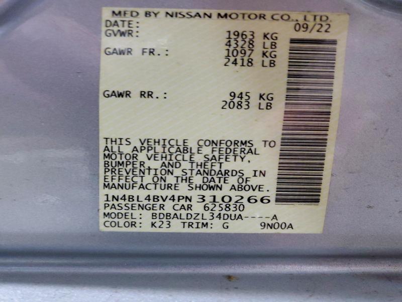 2023 Nissan Altima მანქანა იყიდება აუქციონზე, vin: 1N4BL4BV4PN310266, აუქციონის ნომერი: 52052396