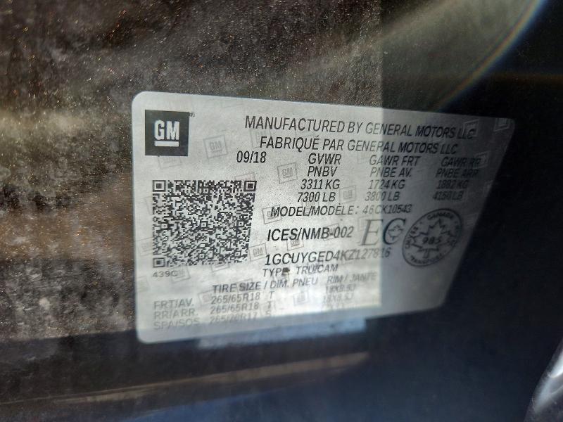 Продажа на аукционе авто 2019 Chevrolet Silverado, vin: 1GCUYGED4KZ127816, номер лота: 53359086