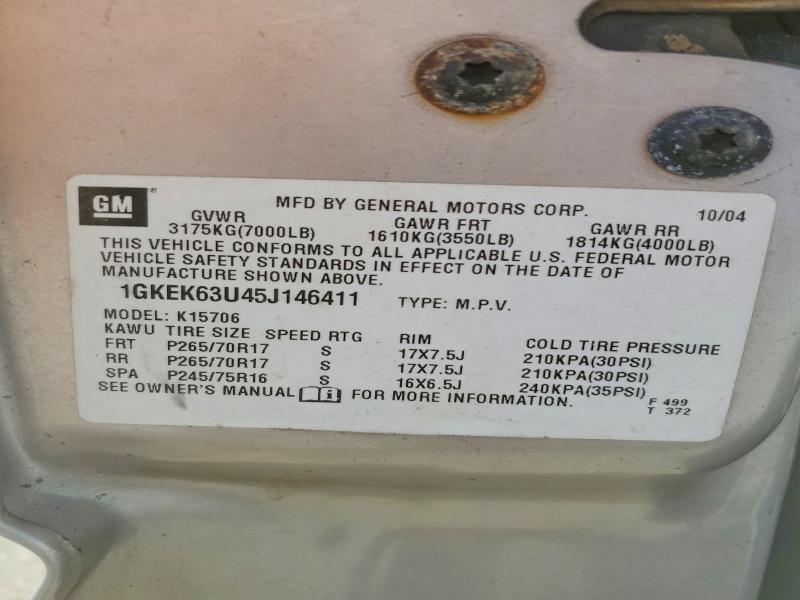 53789306 :رقم المزاد ، 1GKEK63U45J146411 vin ، 2005 Gmc Yukon مزاد بيع