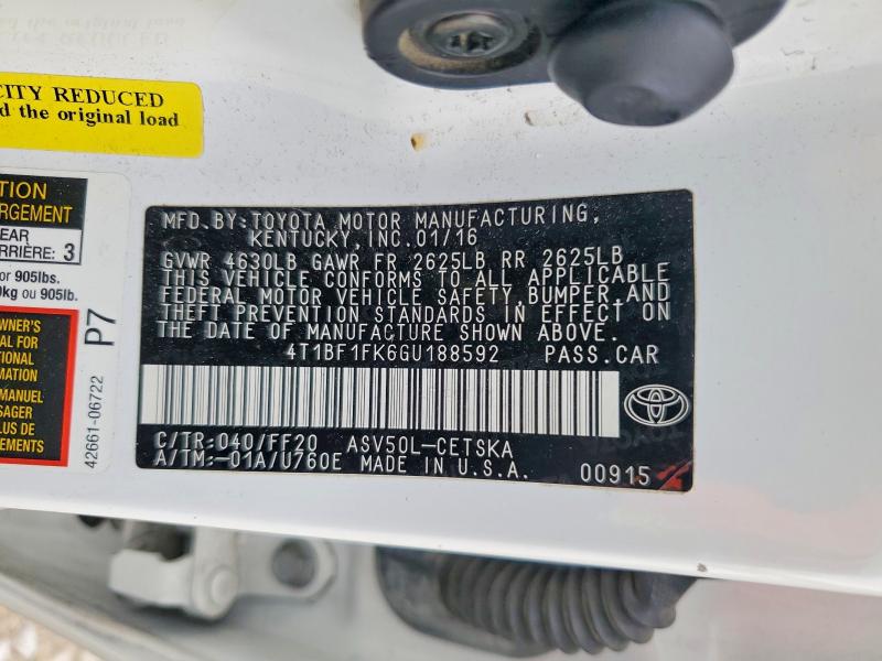 Продажа на аукционе авто 2016 Toyota Camry, vin: 4T1BF1FK6GU188592, номер лота: 53975496