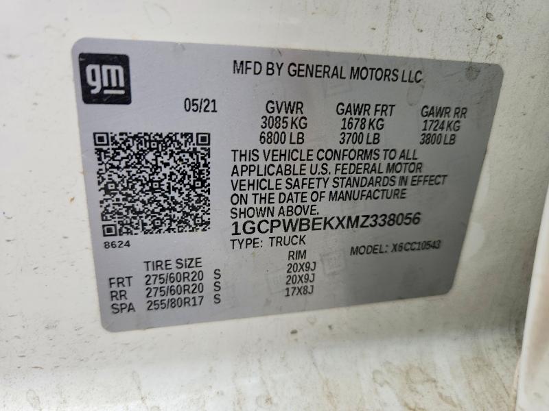 Aukcja sprzedaży 2021 Chevrolet Silverado, vin: 1GCPWBEKXMZ338056, numer aukcji: 55213796