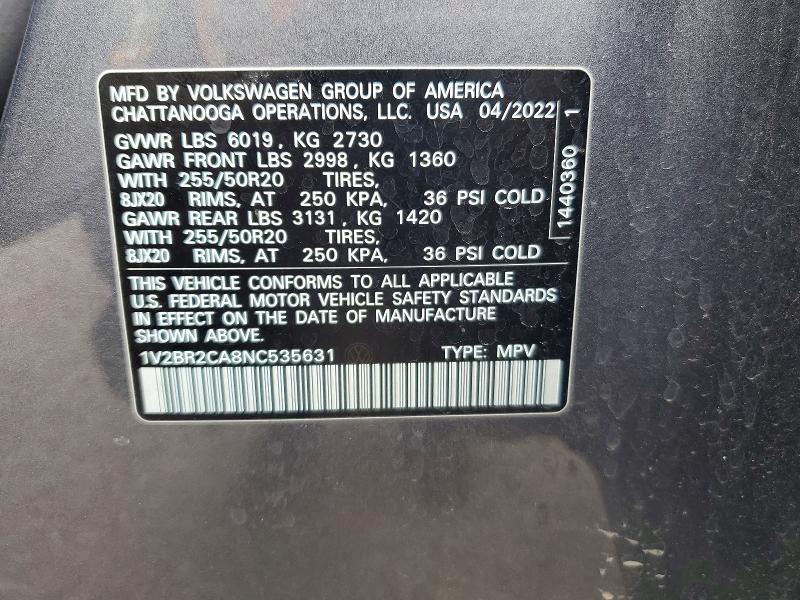 Aukcja sprzedaży 2022 Volkswagen Atlas, vin: 1V2BR2CA8NC535631, numer aukcji: 53717176