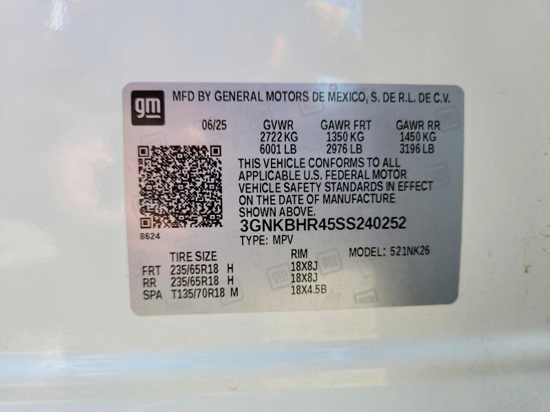Aukcja sprzedaży 2025 Chevrolet Blazer, vin: 3GNKBHR45SS240252, numer aukcji: 54260956
