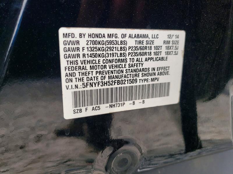 Продажа на аукционе авто 2015 Honda Pilot, vin: 5FNYF3H52FB021509, номер лота: 52379836