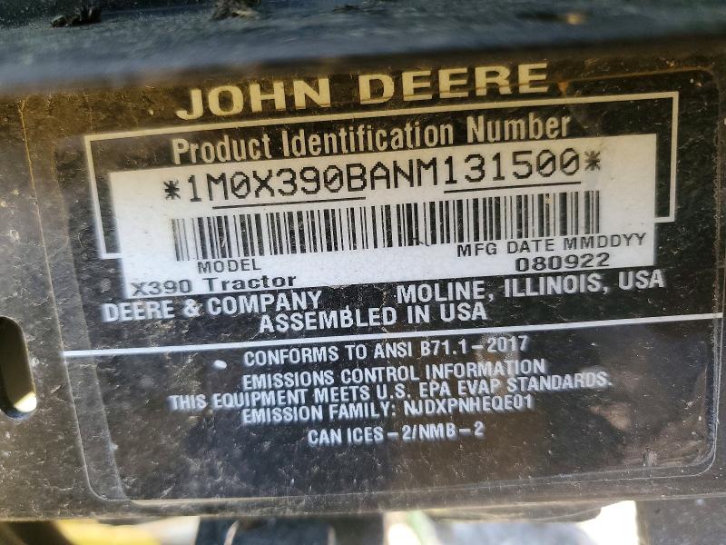55207206 :رقم المزاد ، 1M0X390BANM131500 vin ، 2022 John Deere X390 مزاد بيع