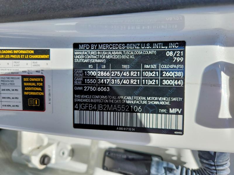 Aukcja sprzedaży 2021 Mercedes-benz Gle, vin: 4JGFB4JB2MA552106, numer aukcji: 52494646