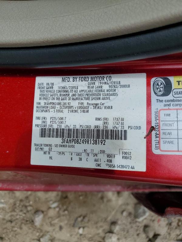 Продажа на аукционе авто 2009 Ford Fusion, vin: 3FAHP08Z49R138192, номер лота: 55135036