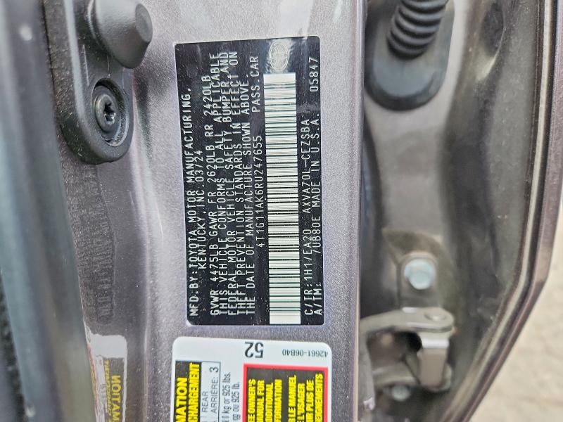53203706 :رقم المزاد ، 4T1G11AK6RU247655 vin ، 2024 Toyota Camry مزاد بيع