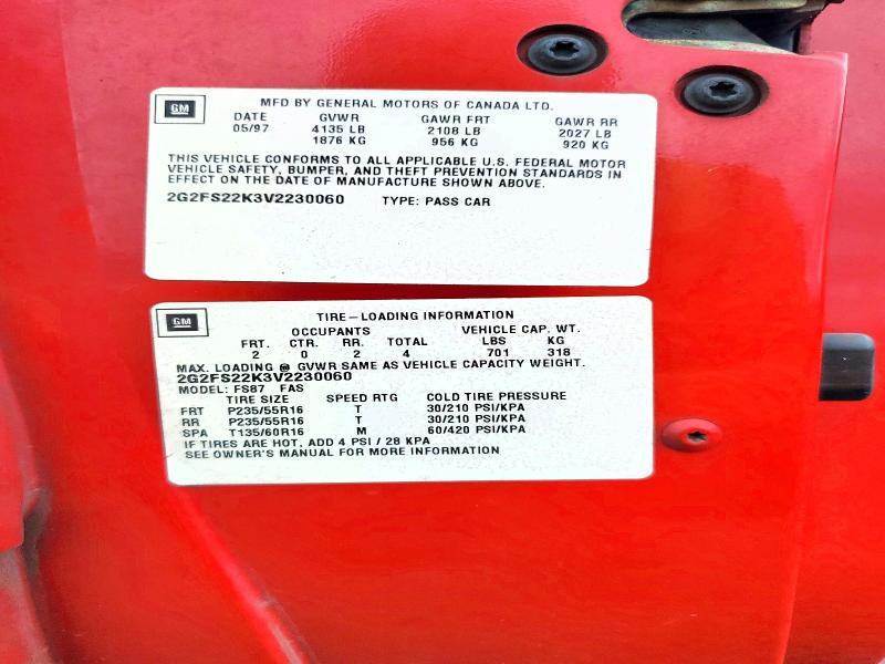 Продаж на аукціоні авто 1997 Pontiac Firebird, vin: 2G2FS22K3V2230060, номер лоту: 52887906