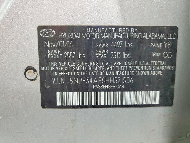 2017 Hyundai Sonata მანქანა იყიდება აუქციონზე, vin: 5NPE34AF8HH521506, აუქციონის ნომერი: 54467276