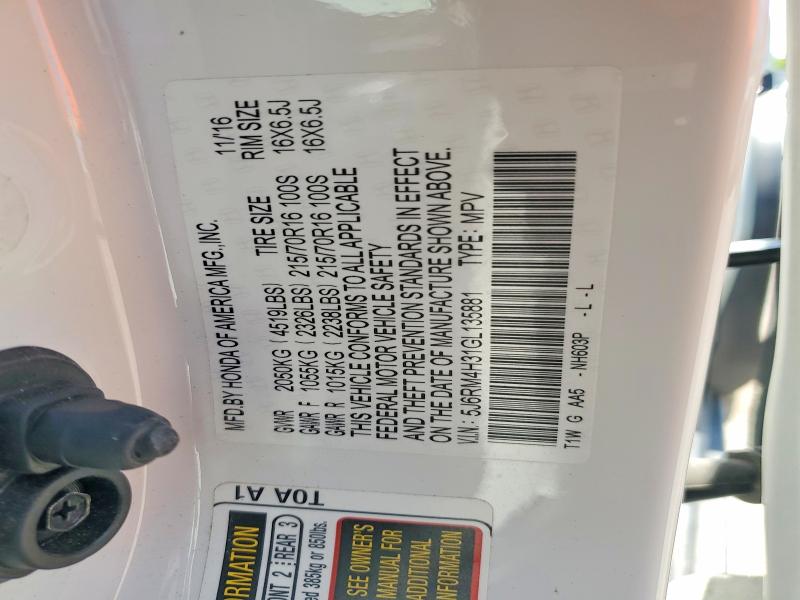 Продажа на аукционе авто 2016 Honda Cr-v, vin: 5J6RM4H31GL135881, номер лота: 52569996