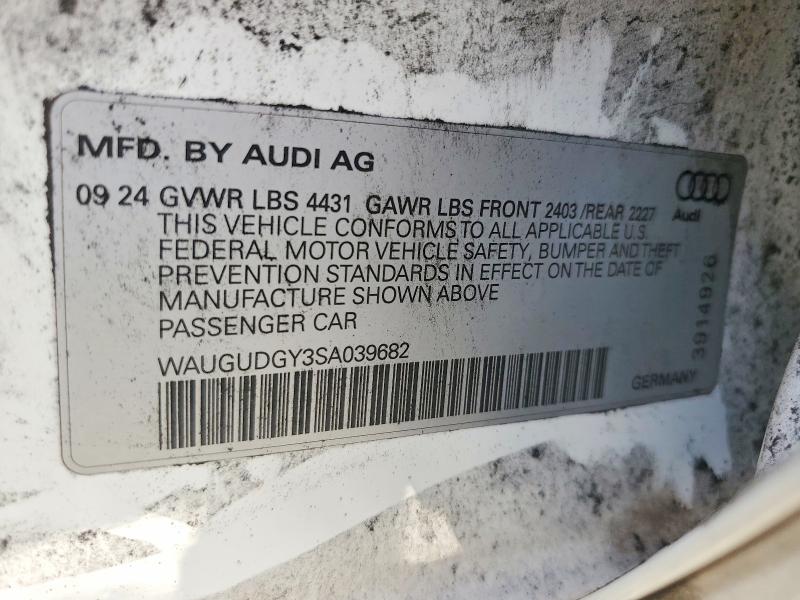 2025 Audi A3 მანქანა იყიდება აუქციონზე, vin: WAUGUDGY3SA039682, აუქციონის ნომერი: 54585856