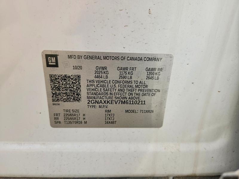 Продаж на аукціоні авто 2021 Chevrolet Equinox, vin: 2GNAXKEV7M6110211, номер лоту: 53807826
