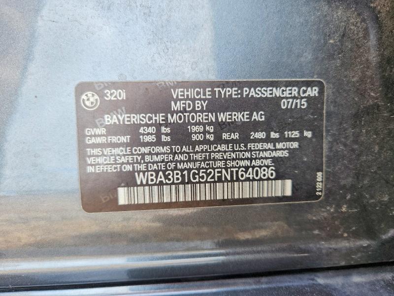 Продаж на аукціоні авто 2015 Bmw 320, vin: WBA3B1G52FNT64086, номер лоту: 54654796