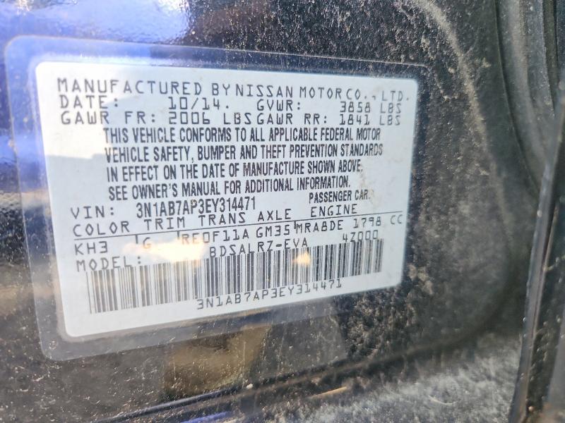 2014 Nissan Sentra მანქანა იყიდება აუქციონზე, vin: 3N1AB7AP3EY314471, აუქციონის ნომერი: 54324046