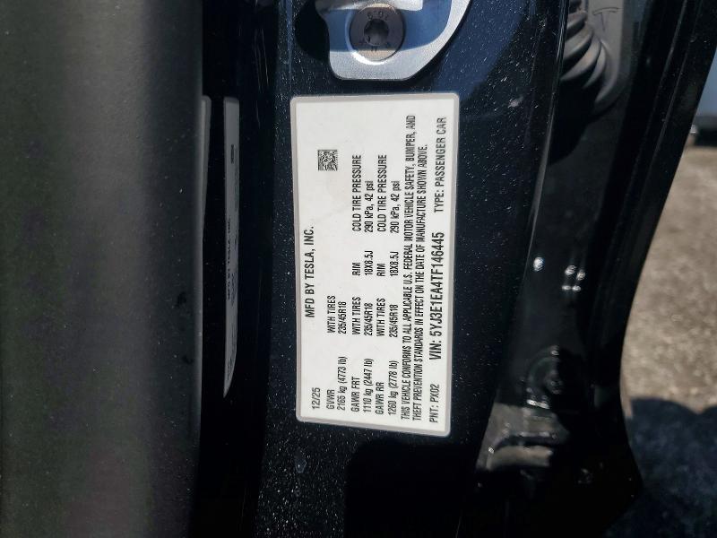 54189506 :رقم المزاد ، 5YJ3E1EA4TF146445 vin ، 2026 Tesla Model 3 مزاد بيع