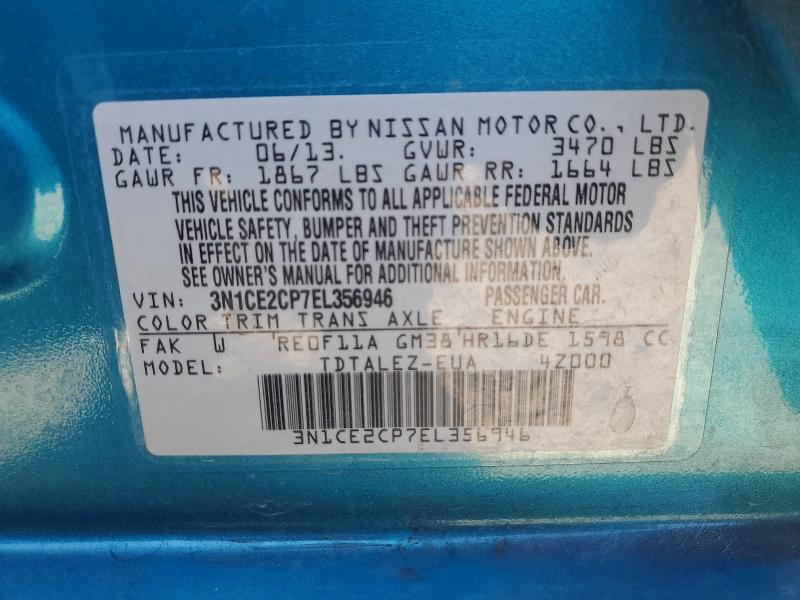 2014 Nissan Versa Note მანქანა იყიდება აუქციონზე, vin: 3N1CE2CP7EL356946, აუქციონის ნომერი: 54408886