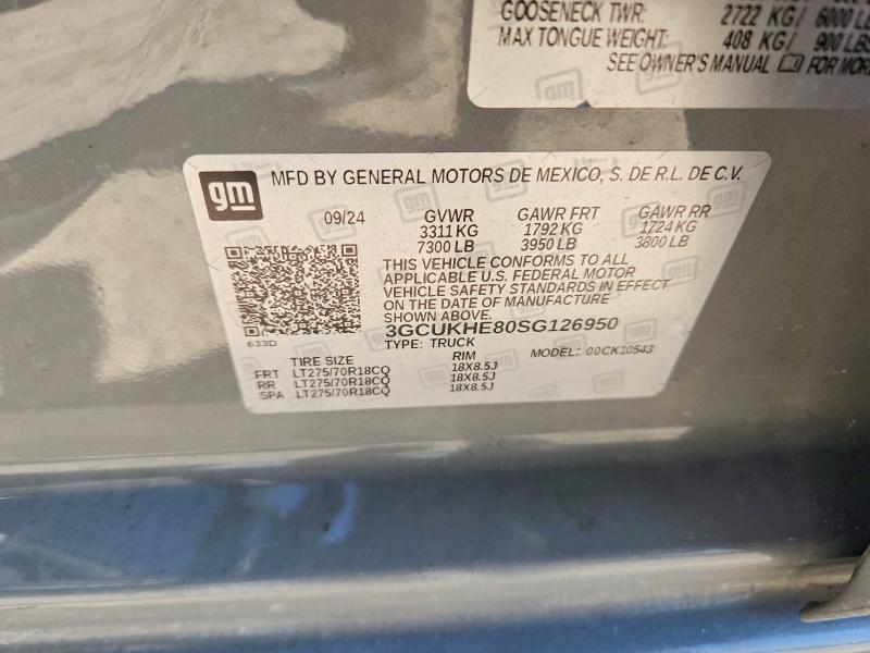 2025 Chevrolet Silverado მანქანა იყიდება აუქციონზე, vin: 3GCUKHE80SG126950, აუქციონის ნომერი: 53543206