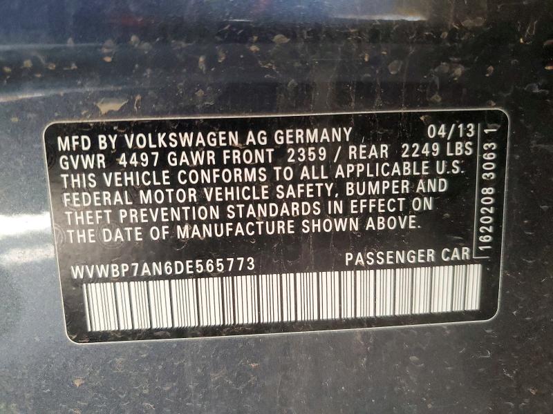 2013 Volkswagen Cc მანქანა იყიდება აუქციონზე, vin: WVWBP7AN6DE565773, აუქციონის ნომერი: 53850206