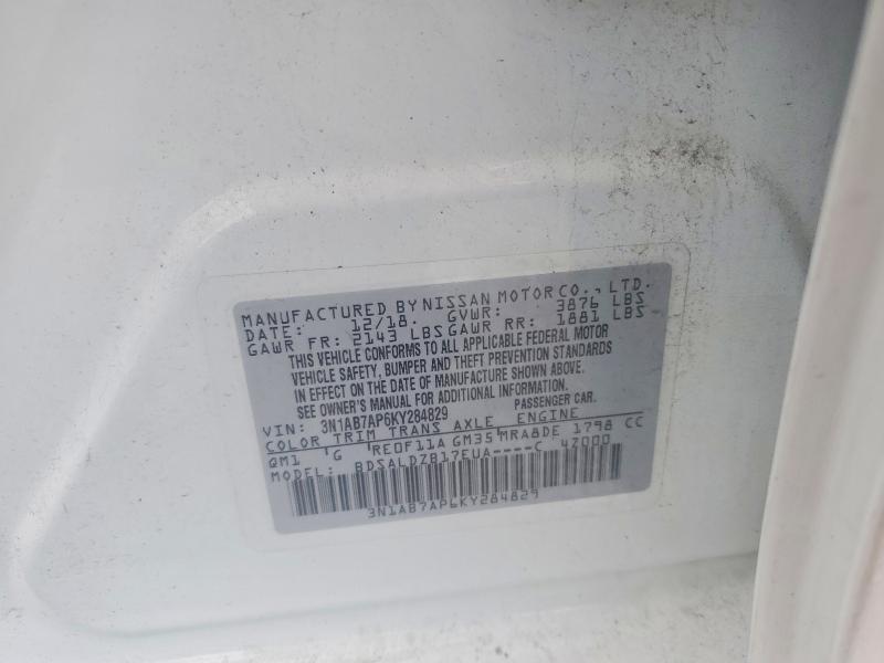 52130756 :رقم المزاد ، 3N1AB7AP6KY284829 vin ، 2019 Nissan Sentra مزاد بيع
