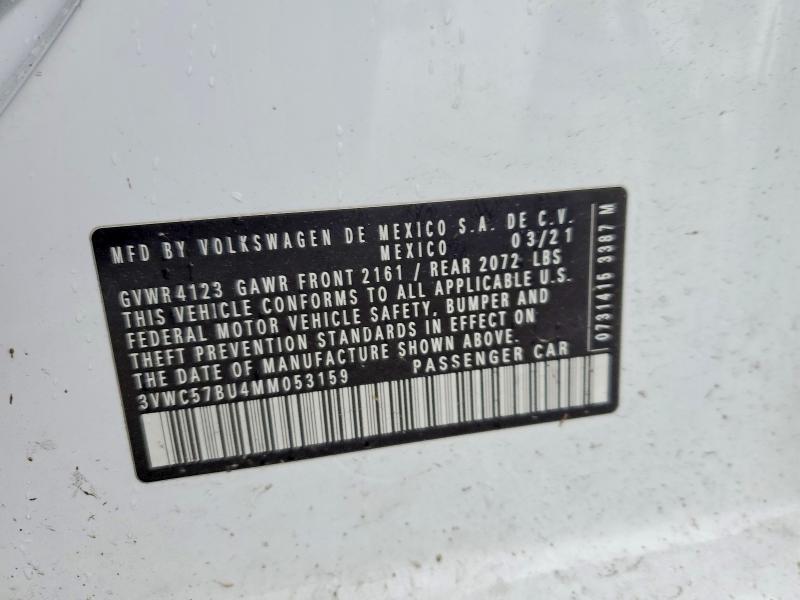 2021 Volkswagen Jetta მანქანა იყიდება აუქციონზე, vin: 3VWC57BU4MM053159, აუქციონის ნომერი: 53240476