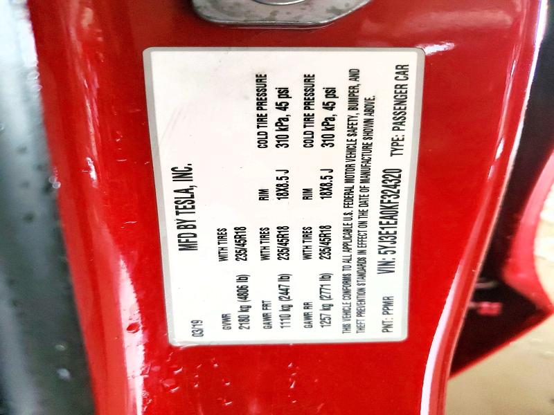 2019 Tesla Model 3 მანქანა იყიდება აუქციონზე, vin: 5YJ3E1EA0KF324320, აუქციონის ნომერი: 52122536