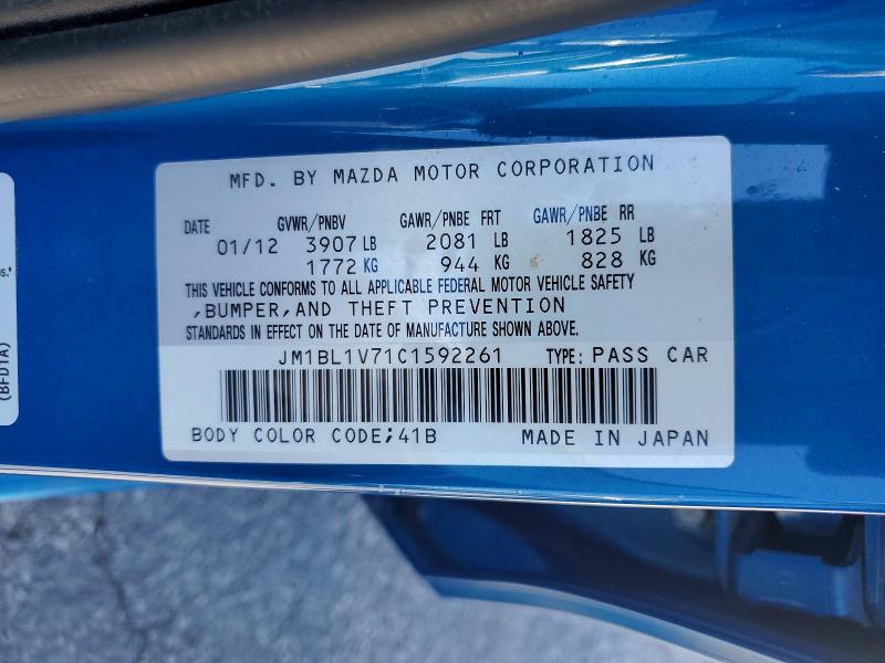 Aukcja sprzedaży 2012 Mazda 3, vin: JM1BL1V71C1592261, numer aukcji: 52904636